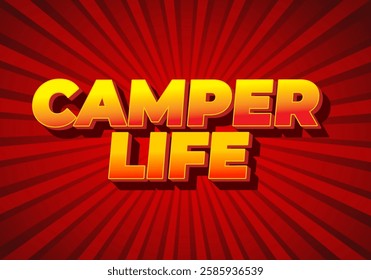 Camper life. Text effect design for social media or digital ads in bold fonts and 3D style