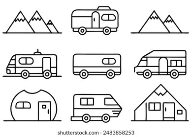 Camper line art illustration capturing the beauty of outdoor life