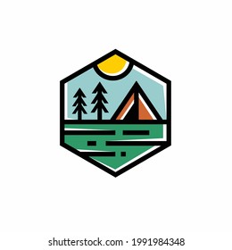 Camper logo with retro line concept, hexagon concept