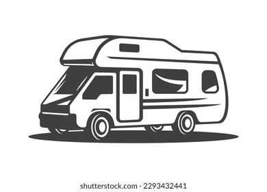 Camper motorhome road trip RV transportation van truck family summer vacation isometric vintage icon vector illustration. Camping car comfort accommodation automobile tourism expedition journey