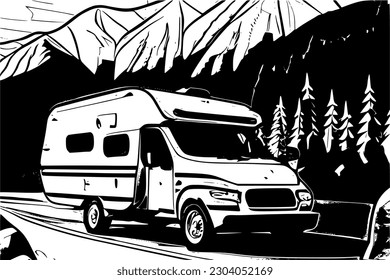 Camper on the mountain road vector image.