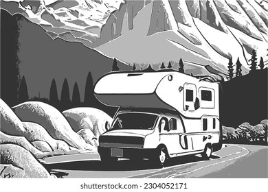 Camper on the mountain road vector image.