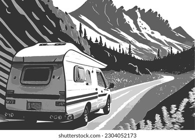 Camper on the mountain road vector image.