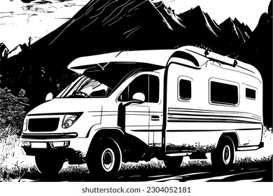 Camper on the mountain road vector image.