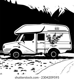 Camper on the mountain road vector image.