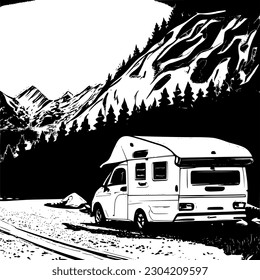 Camper on the mountain road vector image.