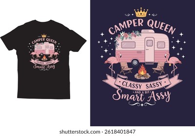 Camper queen typography t shirt design vector