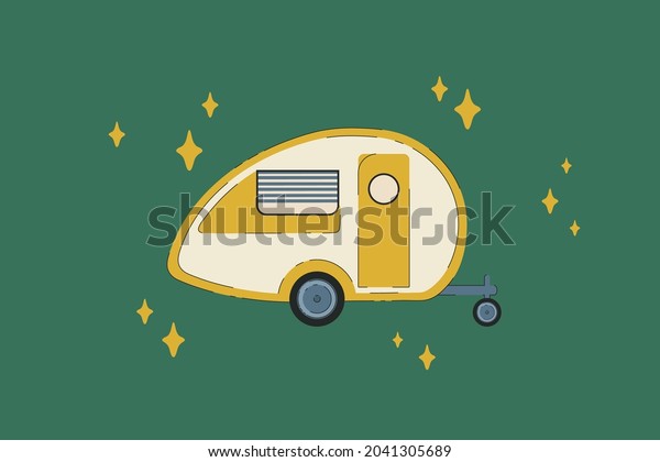 Camper RV\
for camping. The vehicle is a road house for recreation. A camping\
trailer, a mobile home, a caravan car. Mobile home for country and\
natural travel. Vector\
illustration