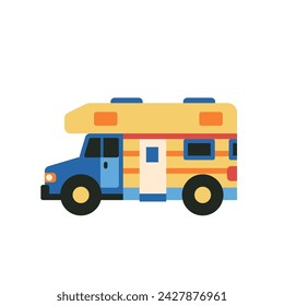 Camper RV truck icon in flat design. Auto motor home caravan vehicle isolated on white.