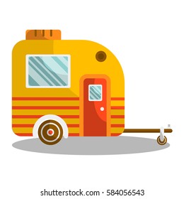 Camper trail of camper bus of van. Vector isolated flat icon of motorhome car or vehicle for holiday trip or travel caravanette coach