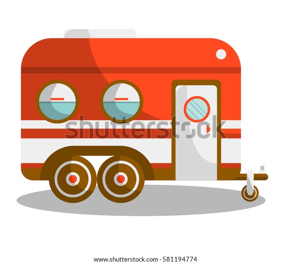 Camper trail of camper bus of van. Vector isolated\
flat icon of motorhome car or vehicle for holiday trip or travel\
caravanette coach