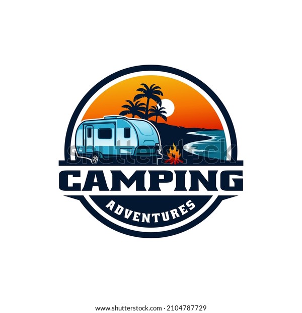 camper trailer, caravan trailer camping in the\
beach illustration\
vector	