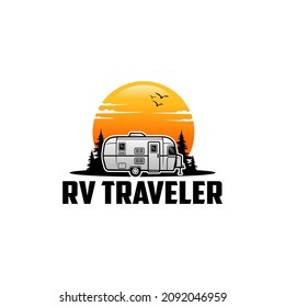 Camper Trailer - Caravan Trailer Isolated Logo Vector