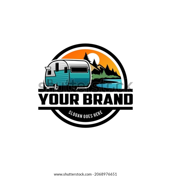 camper\
trailer - caravan trailer isolated logo\
vector