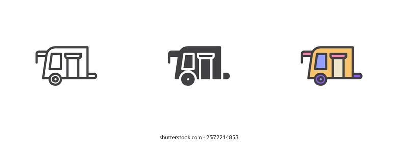 Camper trailer different style icon set. Line, glyph and filled outline colorful version, outline and filled vector sign. Symbol, logo illustration. Vector graphics