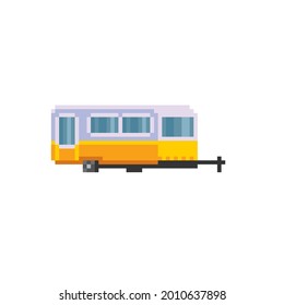 Camper trailer family camping trip. Vehicle, transport and sleeping accommodation, traveling motor home. Pixel art. Old school computer graphic. 8 bit video game. Game assets 8-bit sprite. 16-bit.
