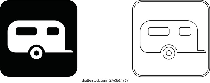 Camper Trailer Icon Bundle Silhouette and Outline Vector Illustration