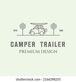 Camper Trailer Icon Logo Line Art Minimalist Vector Illustration Design