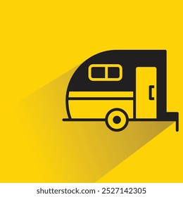 camper trailer icon with shadow on yellow background