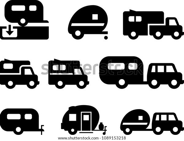 Camper Trailer Icons Black Series Stock Vector (Royalty Free) 1089153218