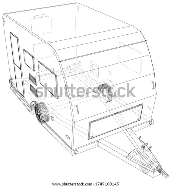 Camper\
Trailer Isolated. 3D rendering. Wire-frame. The layers of visible\
and invisible lines are separated. EPS10\
format.
