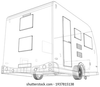 Camper Trailer Isolated. Wire-frame. The layers of visible and invisible lines are separated. EPS10 format.