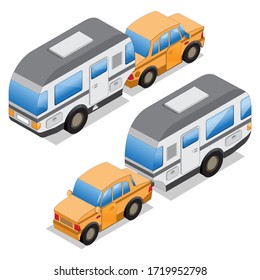 Camper trailer. Isometric. Isolated on white background. Vector illustration.