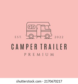 Camper Trailer Premium Line Art Logo Vector Symbol Illustration Design