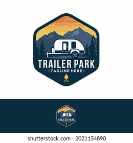 Camper Trailer Or Recreational Vehicle (RV) Adventure Logo Template, Trailer Park Icon