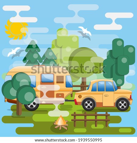 Camper trailer. Side view. Vector illustration.