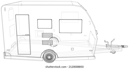 Camper Trailer. Van Caravan Vector illustration isolated on white background.