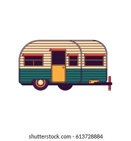 Camper Trailer Vector Line Illustration