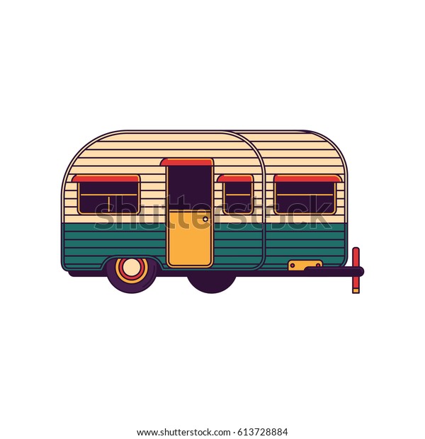 Camper trailer vector\
line illustration