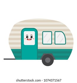 Camper transportation cartoon character side view isolated on white background vector illustration.