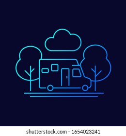 camper, travel in camping van line vector icon