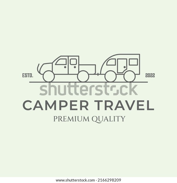 camper travel logo line art minimalist vector\
illustration design\
icon