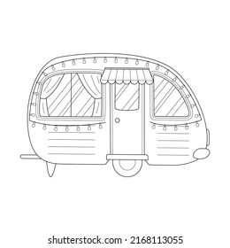 Camper, travel mobile home or retro caravan trailer. Car for travel, caravanning, camping, hiking and motorhomes. Flat vector illustration isolated on white background.