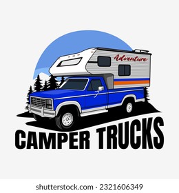 camper truck illustration design logo vector