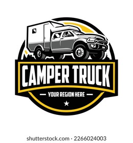 Camper truck overland truck vector circle emblem logo template. Best for outdoor adventure automotive sport related logo and tshirt design