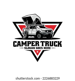 camper truck with roof top tent illustration logo vector