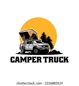 camper truck with roof top tent illustration logo vector