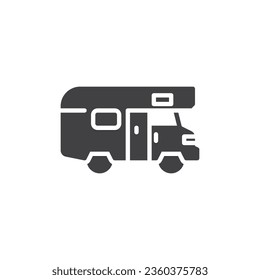 Icono del vector de vista lateral del camión de acampada. signo plano relleno para concepto móvil y diseño web. Icono de glifo de coche de parachoques. Símbolo, ilustración del logotipo. Gráficos vectoriales
