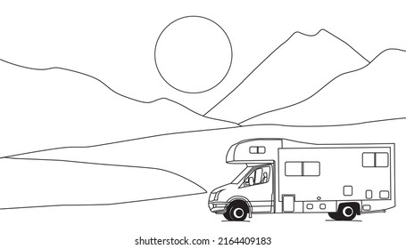 Camper Van Schwarz-Weiß-Illustration