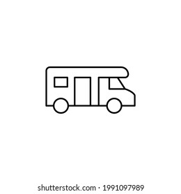camper van car in flat black line style, isolated on white background 