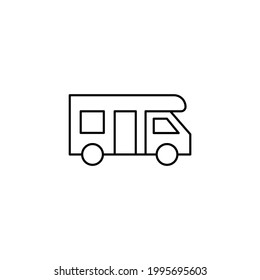 camper van car in flat black line style, isolated on white background 