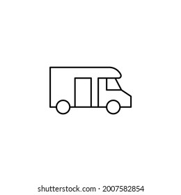 camper van car in flat black line style, isolated on white background 