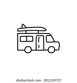 coche de la camioneta de camper con un estilo de línea negra plana, aislado en fondo blanco 
