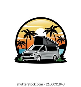 camper van car with pop up tent illustration logo vector svg