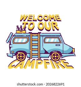 Camper van car vector. Set of retro vintage illustrations. Summer camping trips. Suitable for print, t-shirts, hoodies and others.