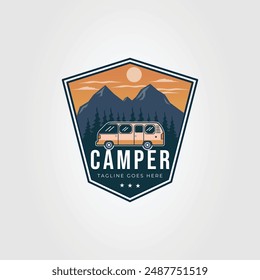 camper van or caravan car logo vector illustration design